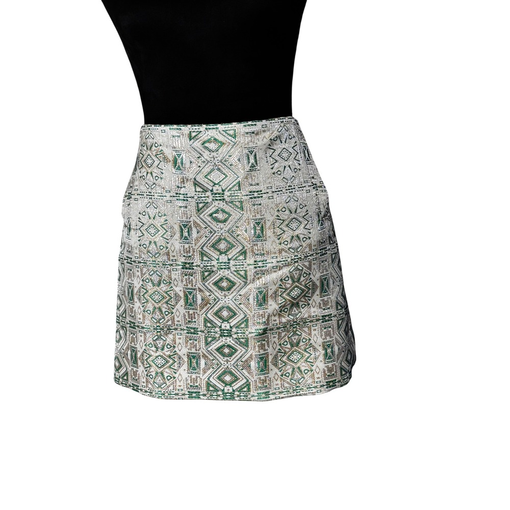 J. Crew Factory Green and White Mini Skirt holiday party Christmas